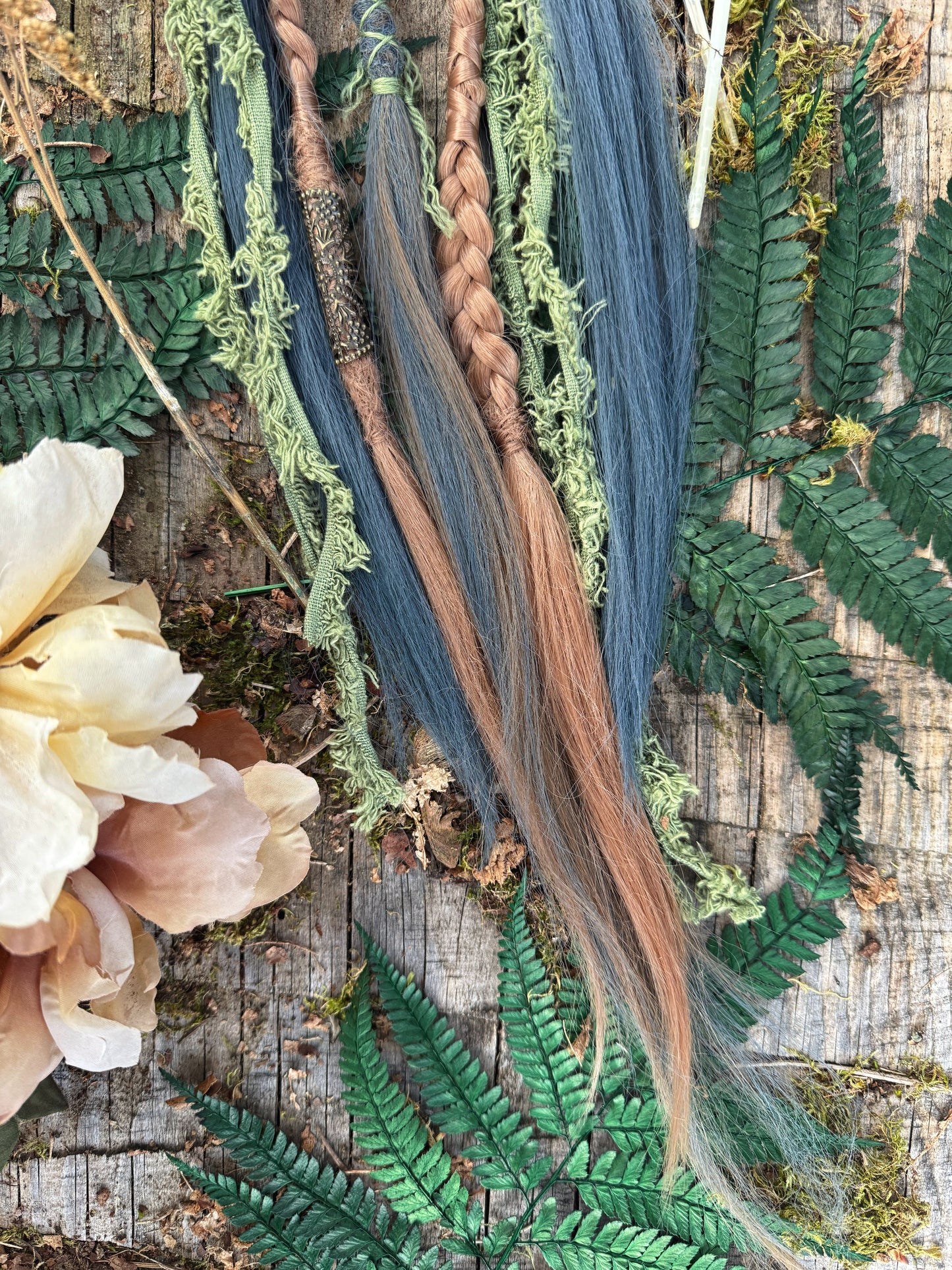 Set of 3 DE (double-ended) & SE Loop Dreadlock Extensions & Braids + Decorations