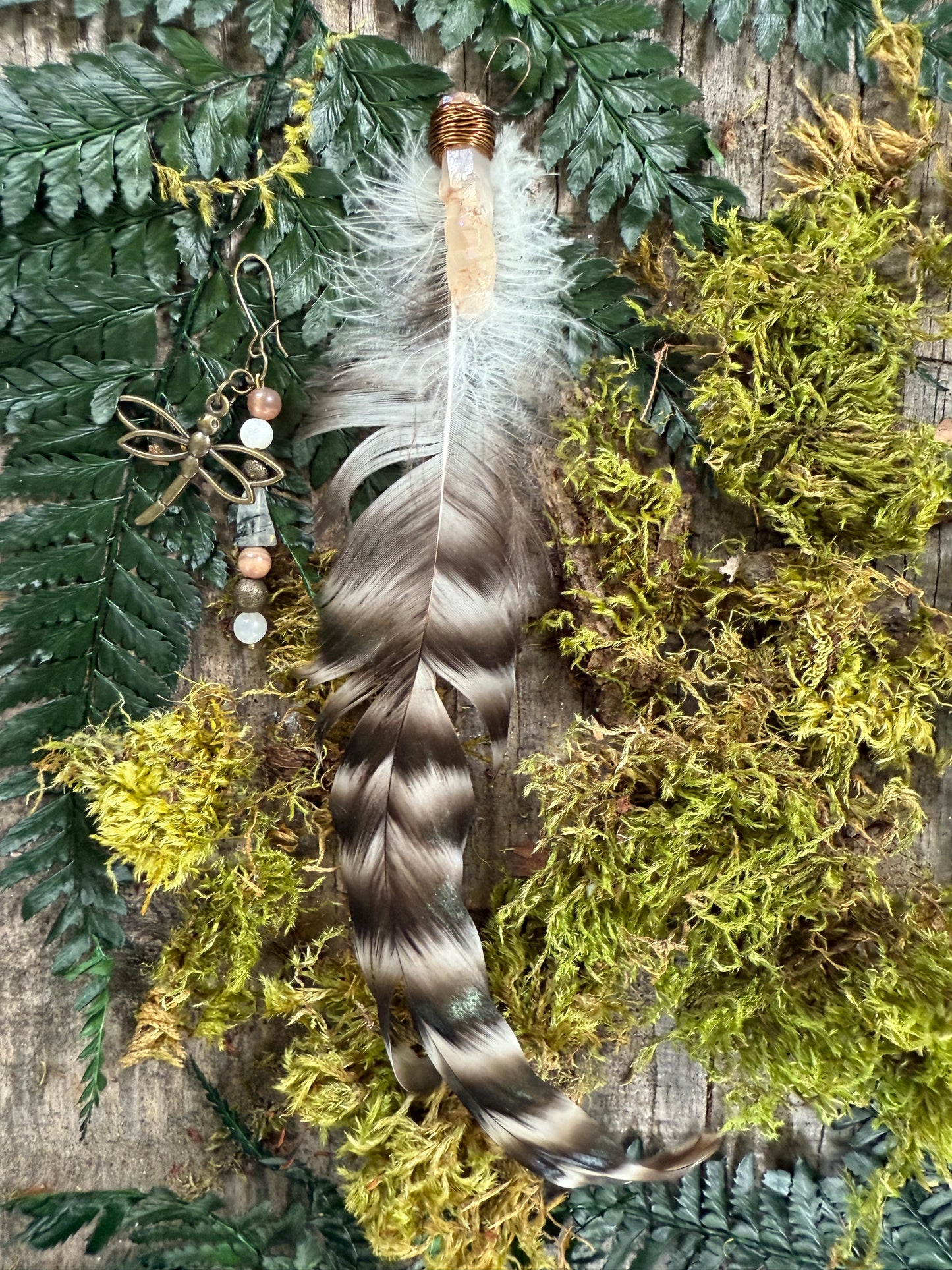Moss Collection Feather Drop Asymmetrical Earrings