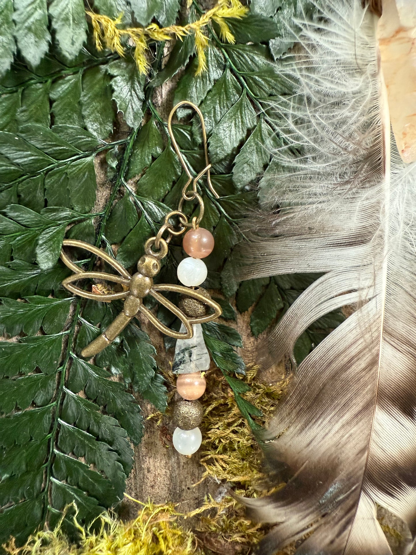 Moss Collection Feather Drop Asymmetrical Earrings
