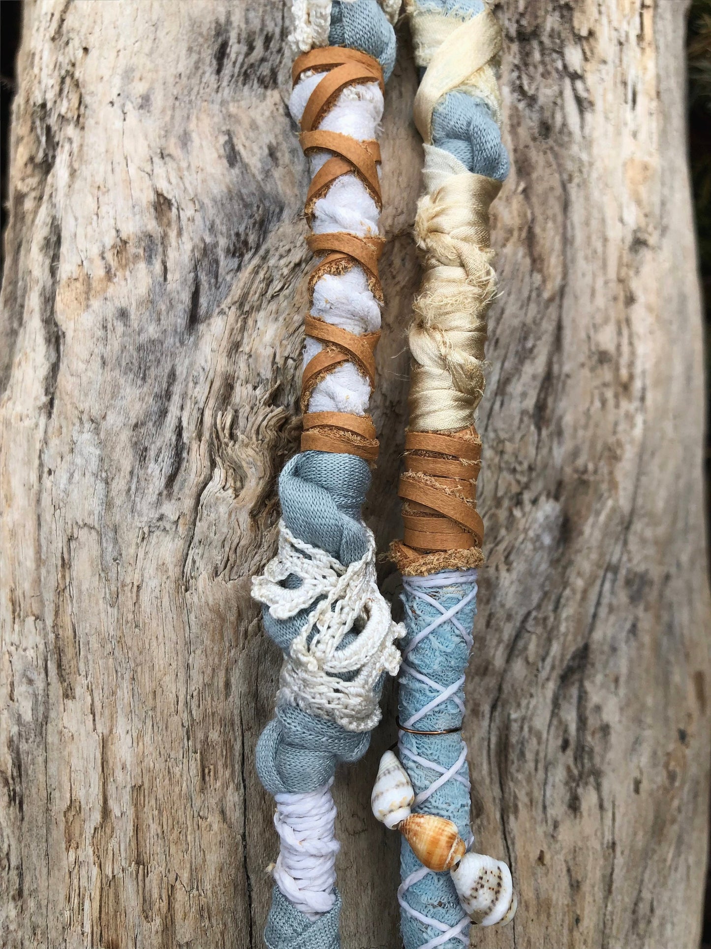 Sea Breeze Set of 2 CLIP-IN Hairwraps, Dreadwraps, Fabric Loc Extensions, Dreadlock Accessories