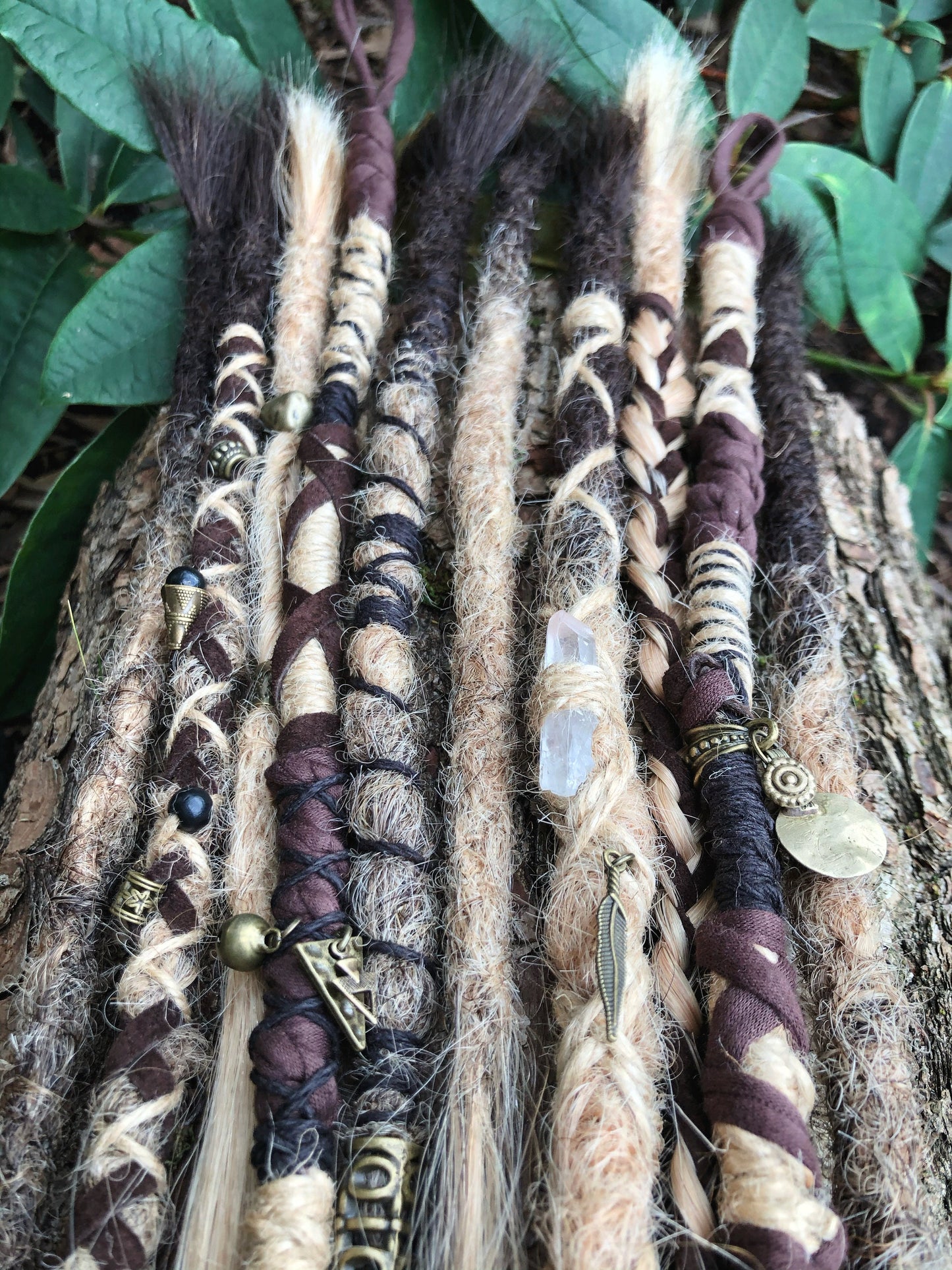 Set of 10 Ombré Human Hair Dreadlock Extensions + Decorations + Hairwraps