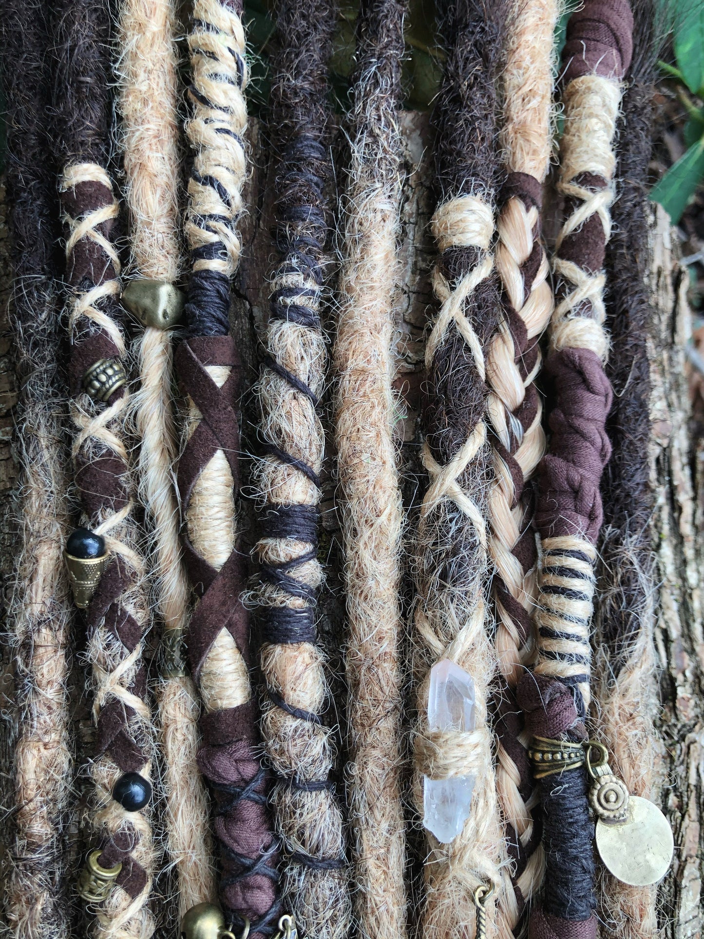 Set of 10 Ombré Human Hair Dreadlock Extensions + Decorations + Hairwraps