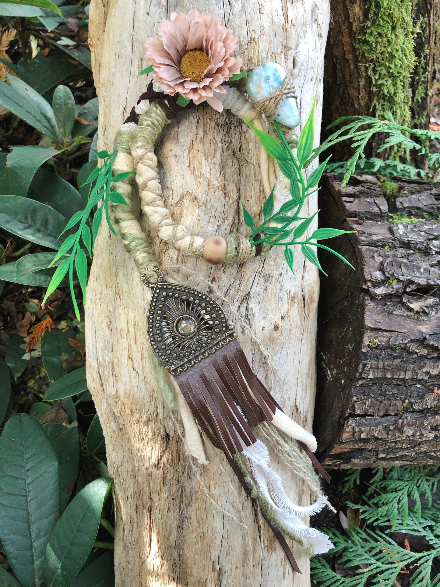 Boho Botanical Hairwrap, Dreadwrap, Fabric Loc Extension, Dreadlock Accessory