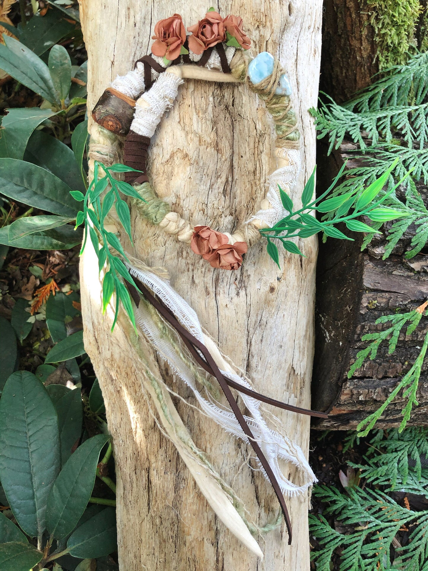 Boho Botanical Hairwrap, Dreadwrap, Fabric Loc Extension, Dreadlock Accessory