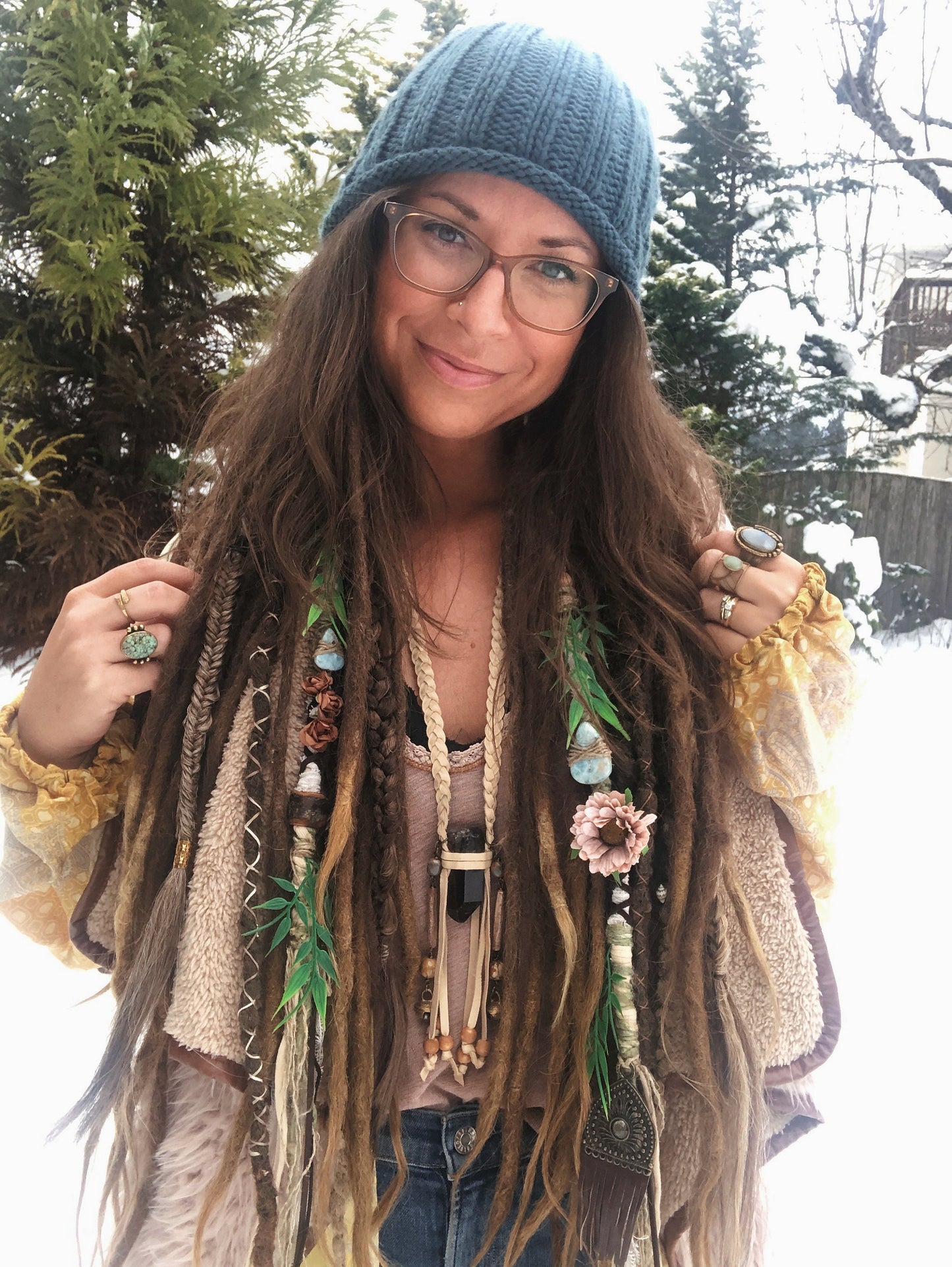 Boho Botanical Hairwrap, Dreadwrap, Fabric Loc Extension, Dreadlock Accessory