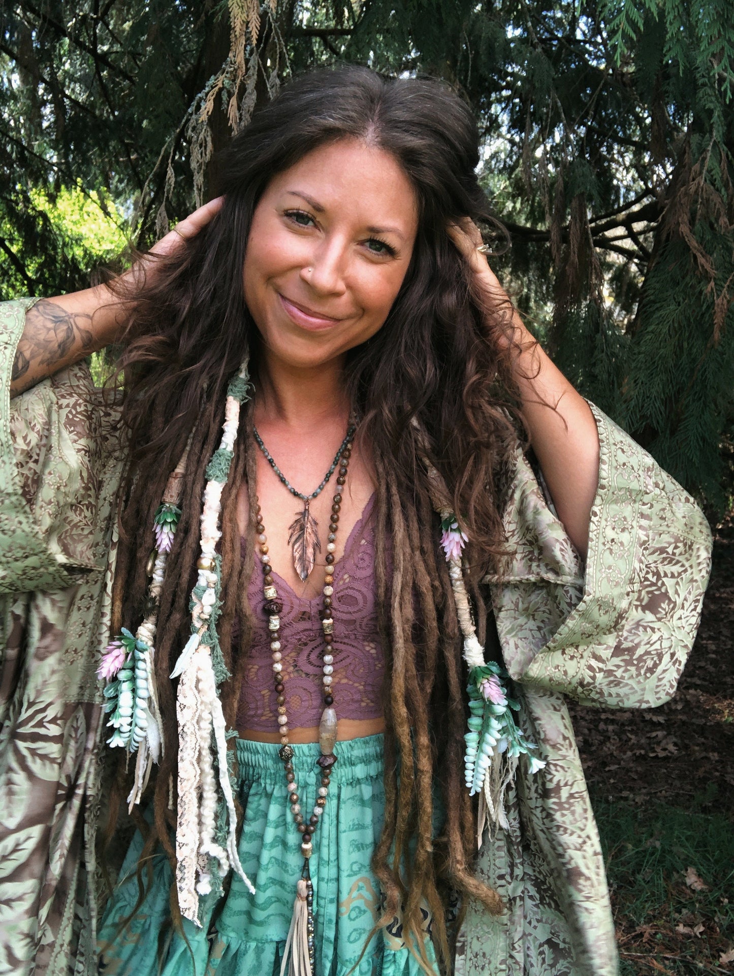 Boho Botanical Short Hairwrap, Dreadwrap, Fabric Loc Extension, Dreadlock Accessory