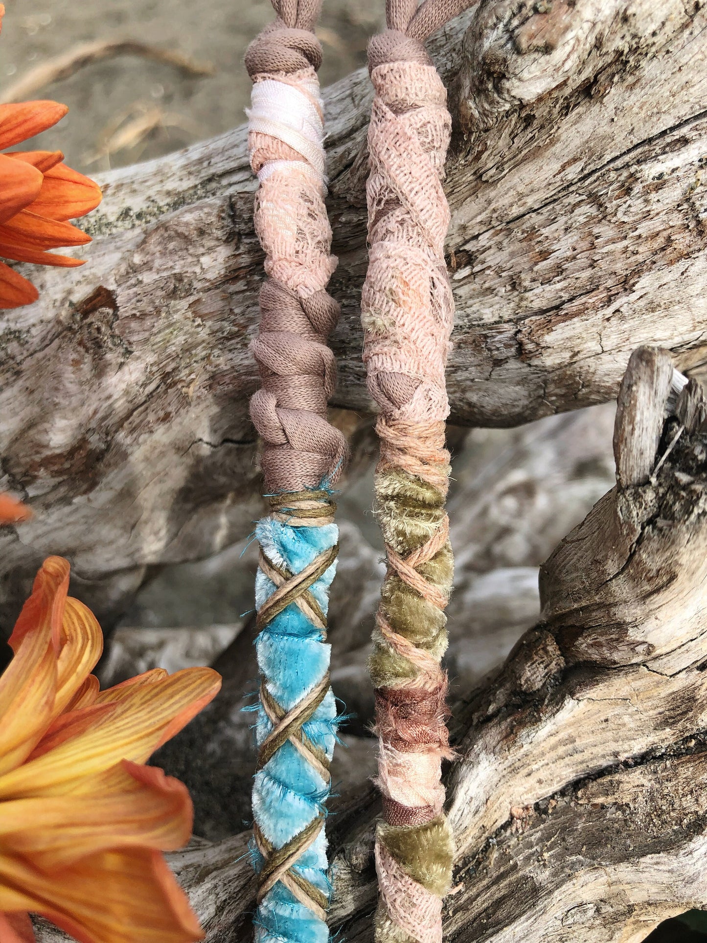 Enchanted Sea Set of 2 Hairwraps, Dreadwraps, Fabric Loc Extensions, Dreadlock Accessories