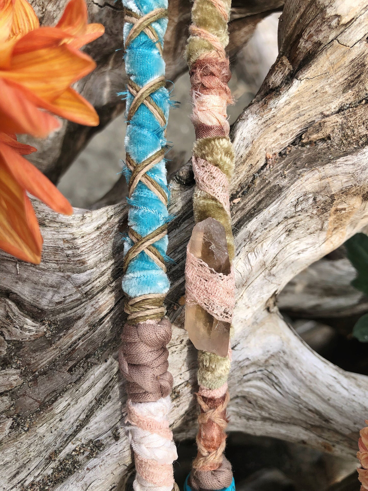 Enchanted Sea Set of 2 Hairwraps, Dreadwraps, Fabric Loc Extensions, Dreadlock Accessories