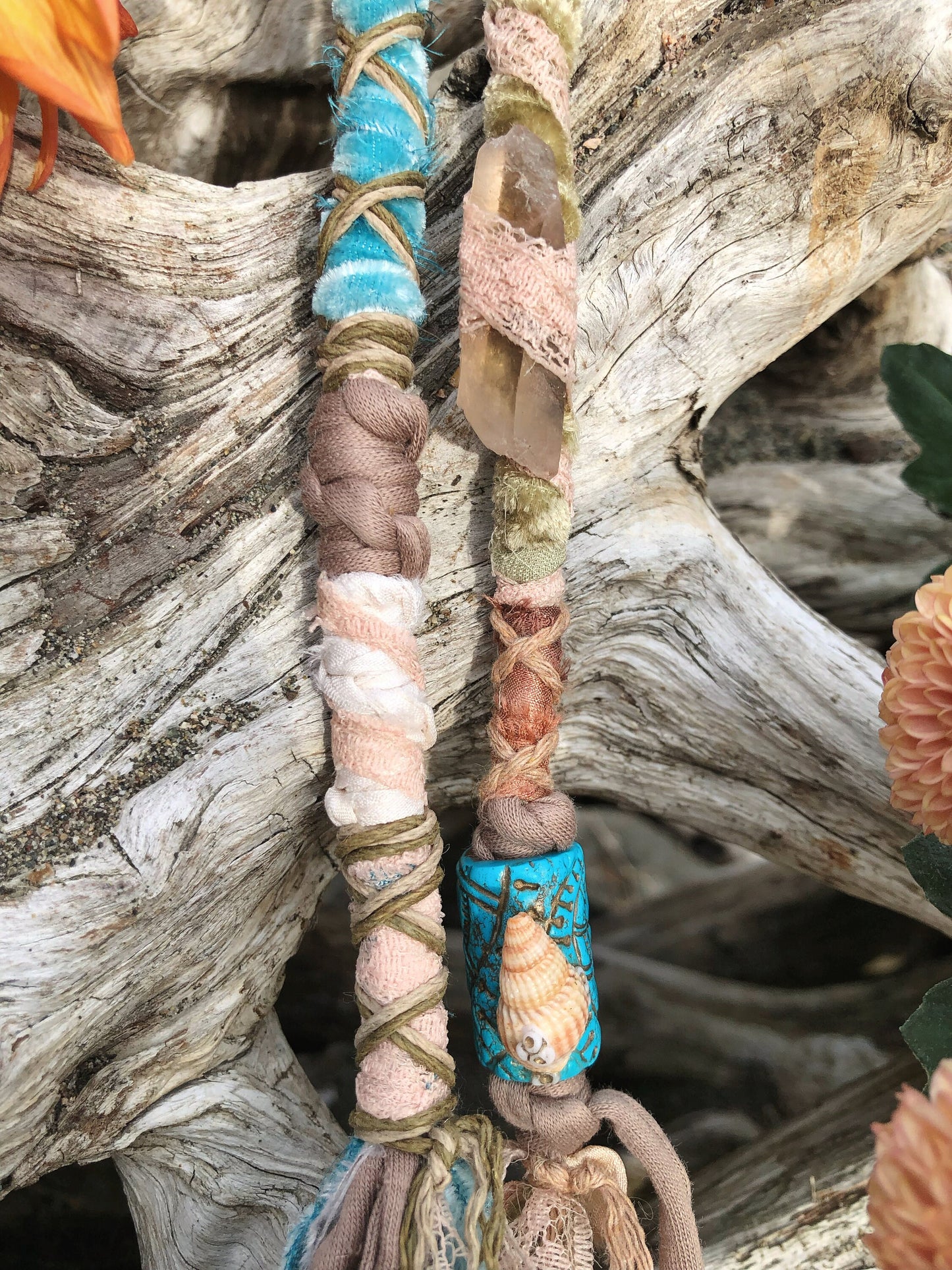 Enchanted Sea Set of 2 Hairwraps, Dreadwraps, Fabric Loc Extensions, Dreadlock Accessories
