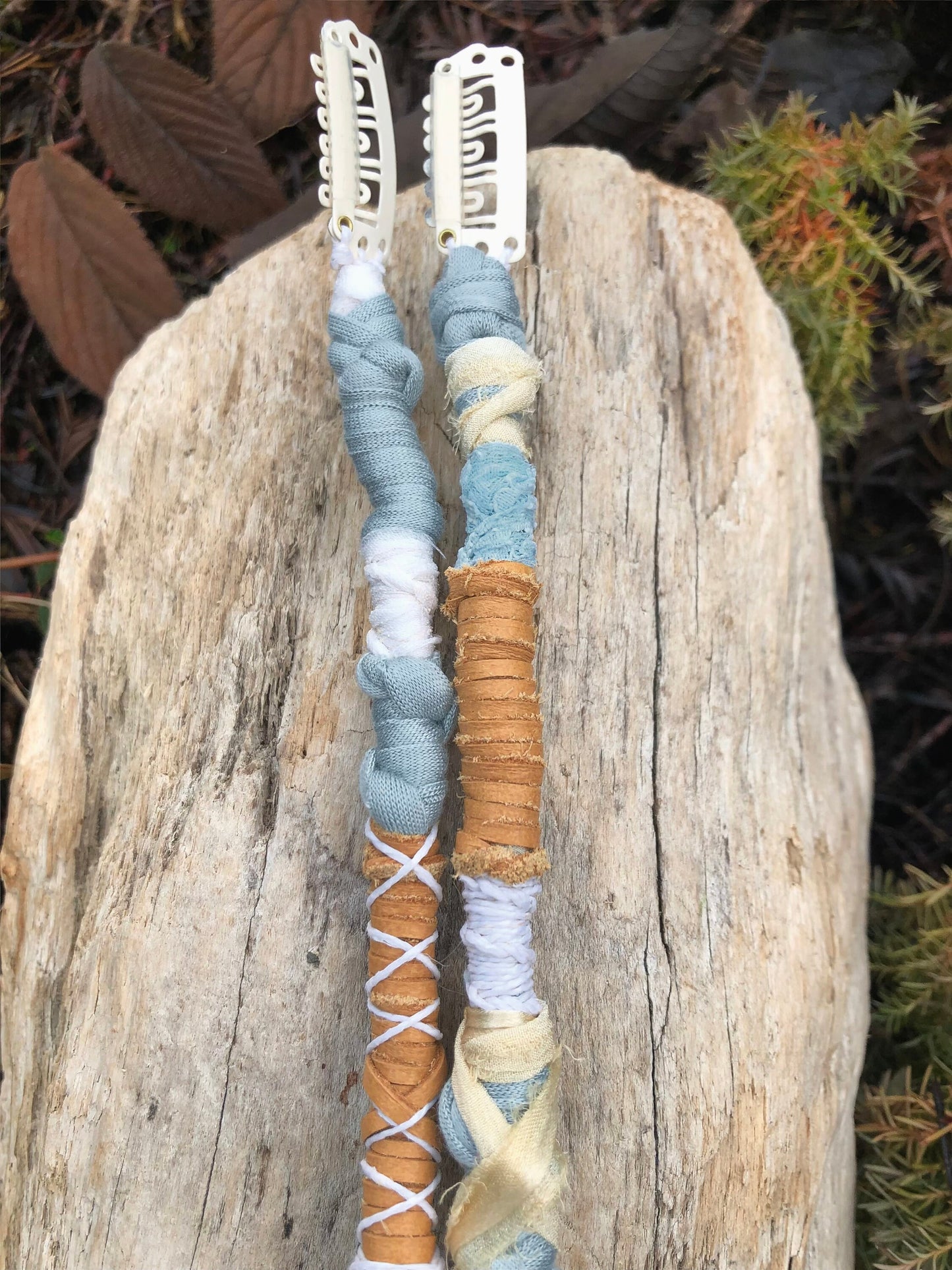 Sea Breeze Set of 2 CLIP-IN Hairwraps, Dreadwraps, Fabric Loc Extensions, Dreadlock Accessories