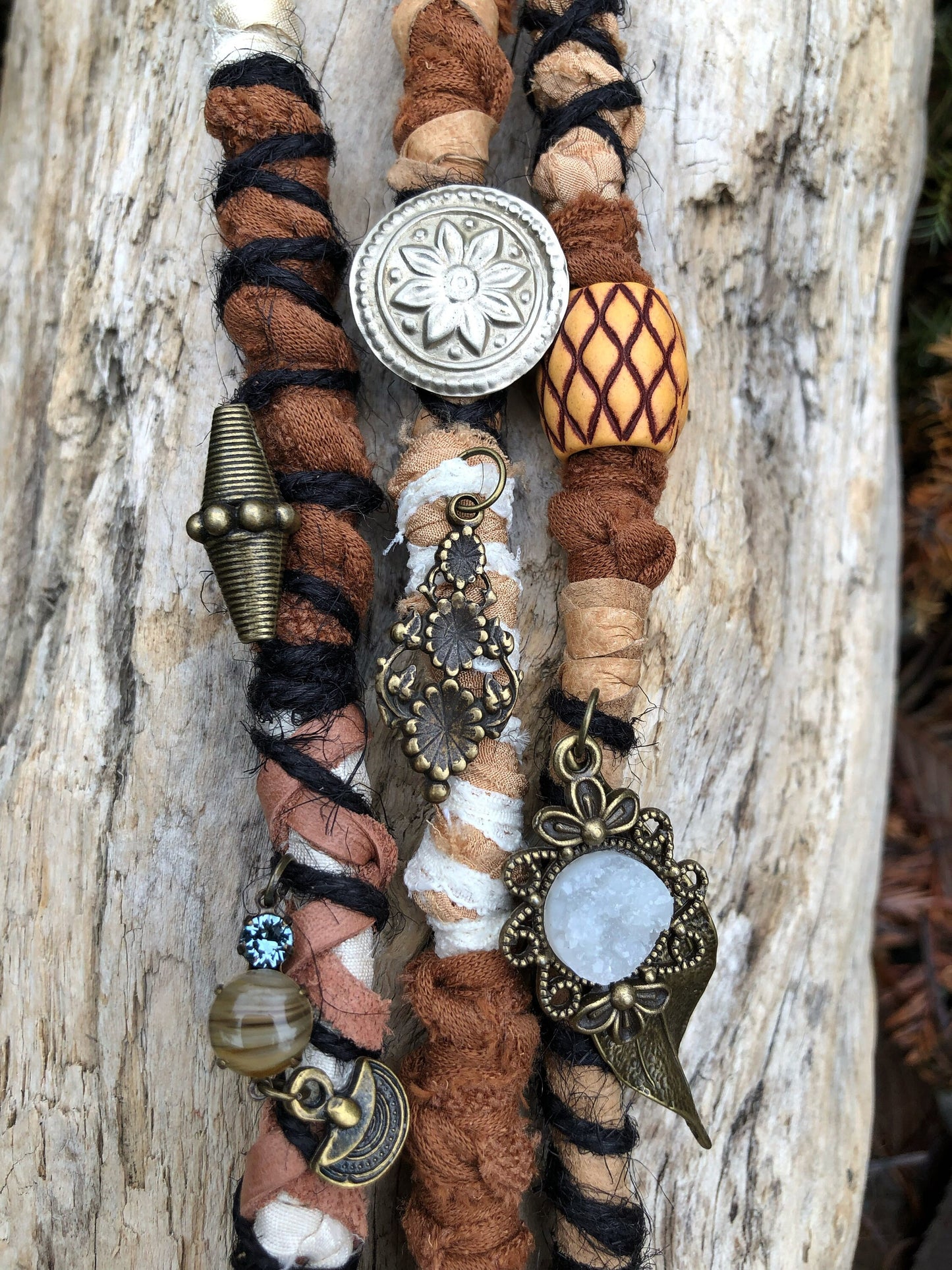 Set of 3 Earthy Goddess Hairwraps, Dreadwraps, Fabric Loc Extensions, Dreadlock Accessories
