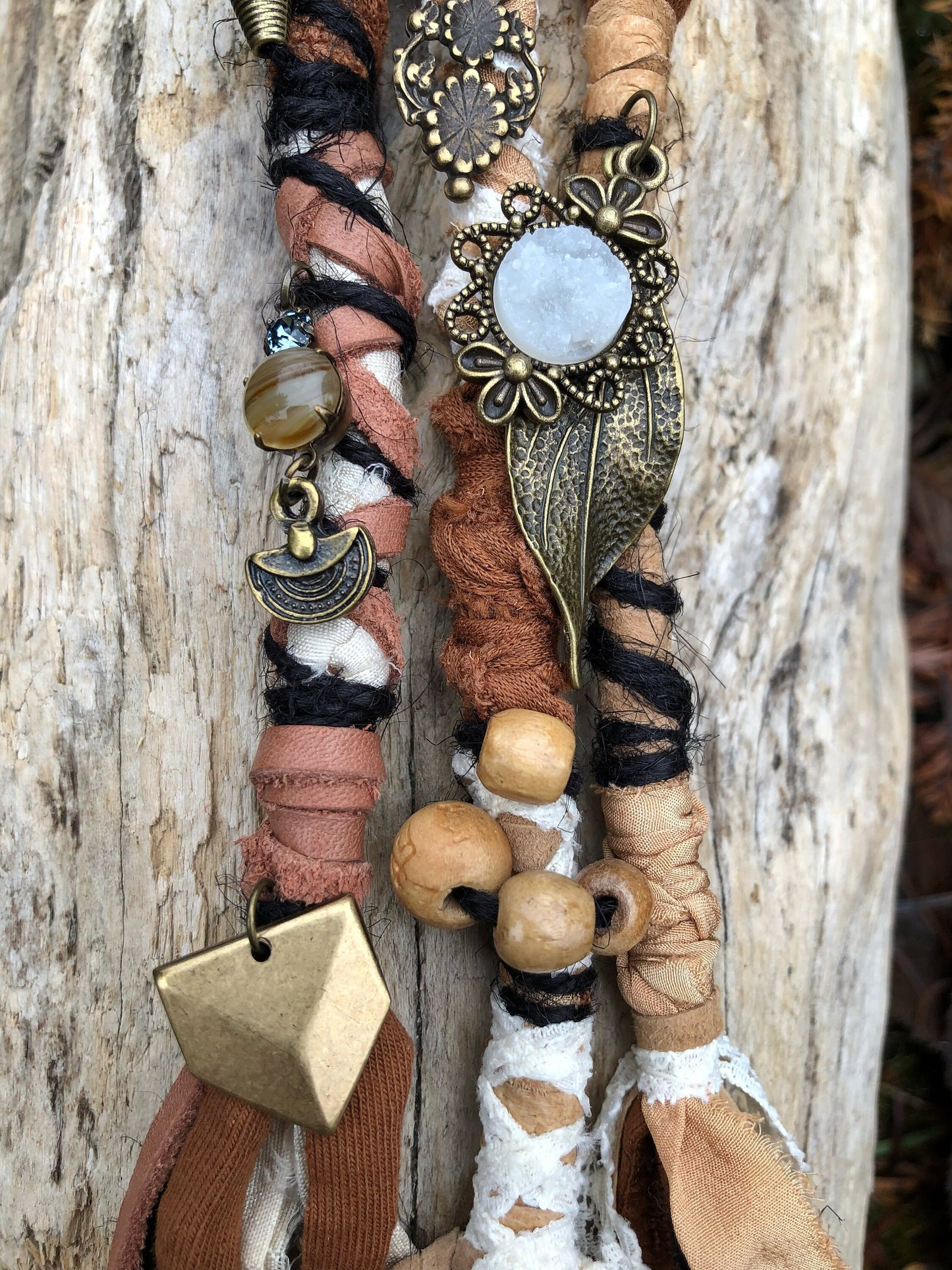 Set of 3 Earthy Goddess Hairwraps, Dreadwraps, Fabric Loc Extensions, Dreadlock Accessories