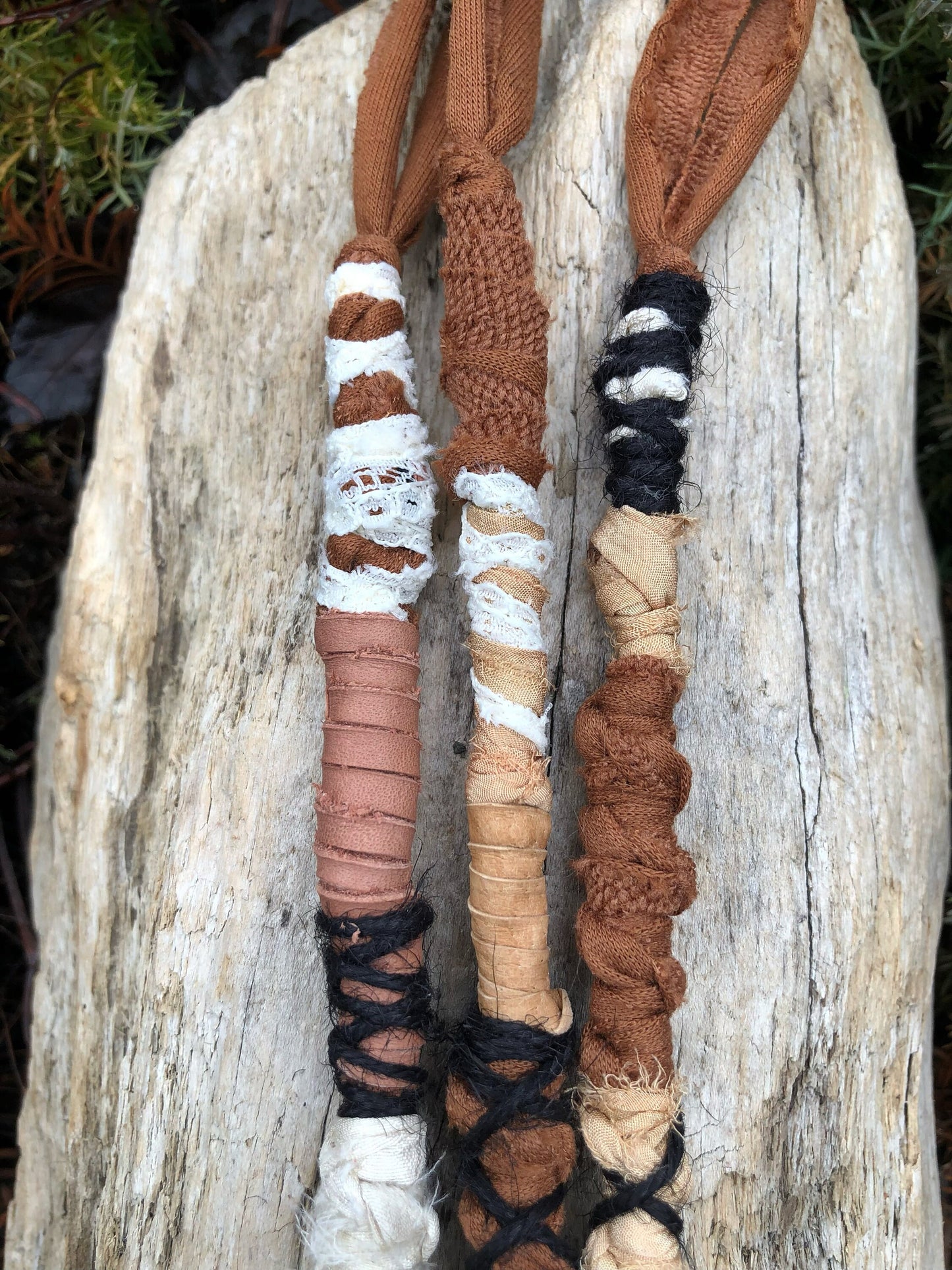 Set of 3 Earthy Goddess Hairwraps, Dreadwraps, Fabric Loc Extensions, Dreadlock Accessories
