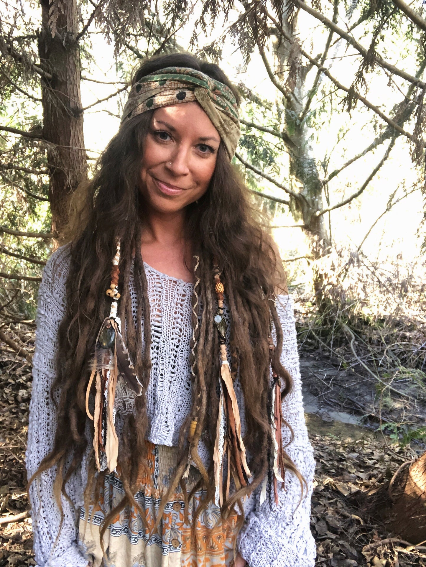 Set of 3 Earthy Goddess Hairwraps, Dreadwraps, Fabric Loc Extensions, Dreadlock Accessories
