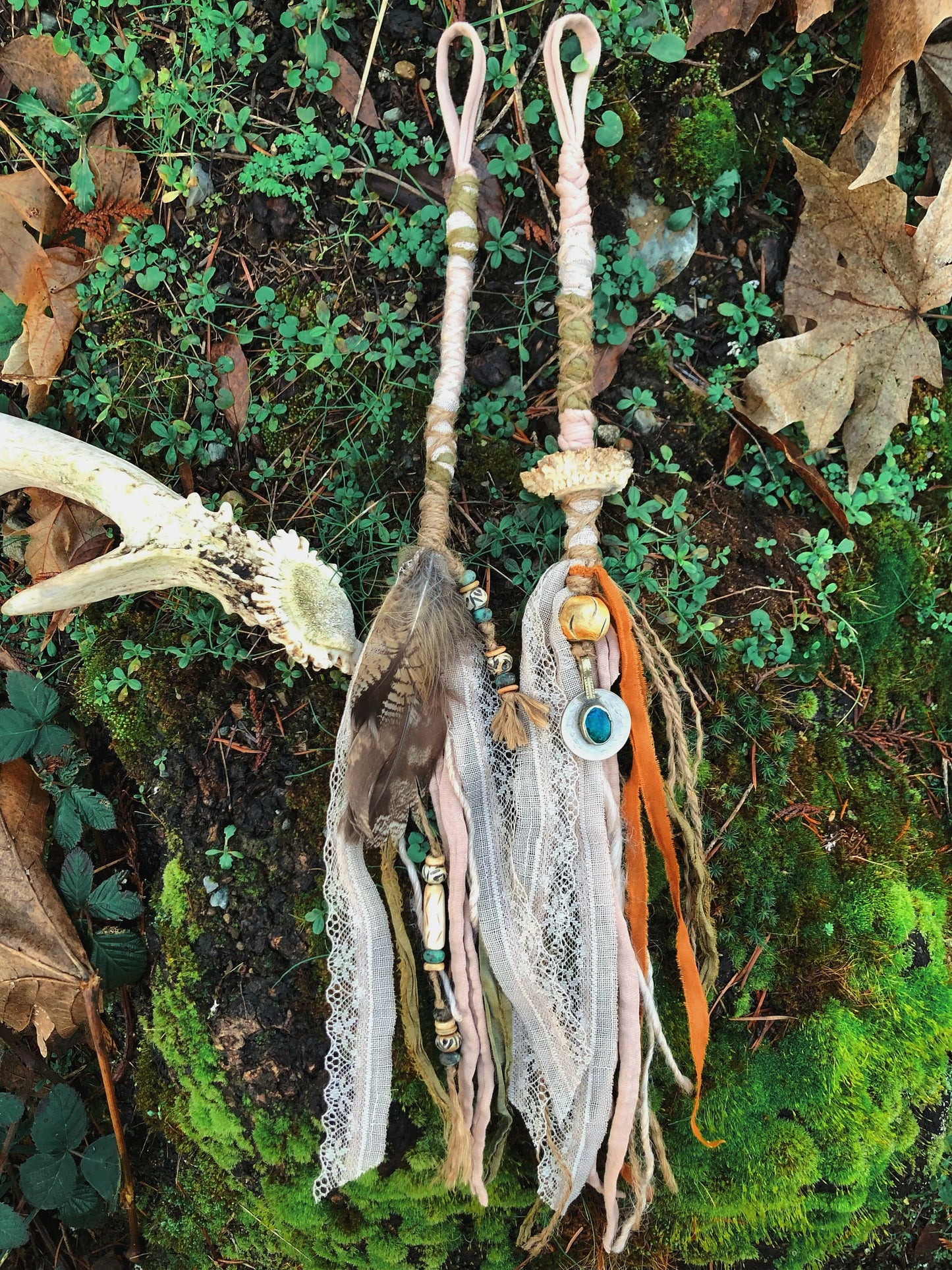 Set of 2 Tribal Folklore Hairwraps, Dreadwraps, Fabric Loc Extensions, Dreadlock Accessories