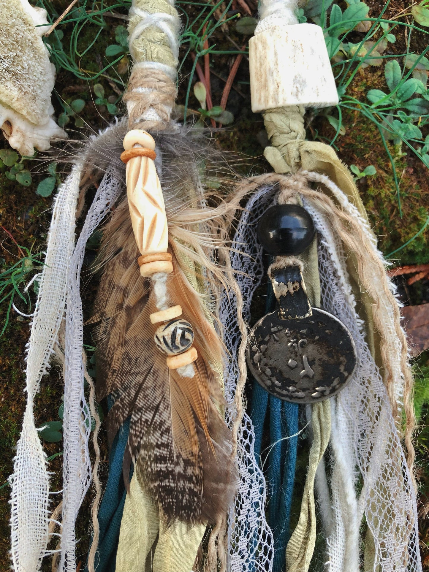Set of 2 Tribal Folklore Hairwraps, Dreadwraps, Fabric Loc Extensions, Dreadlock Accessories