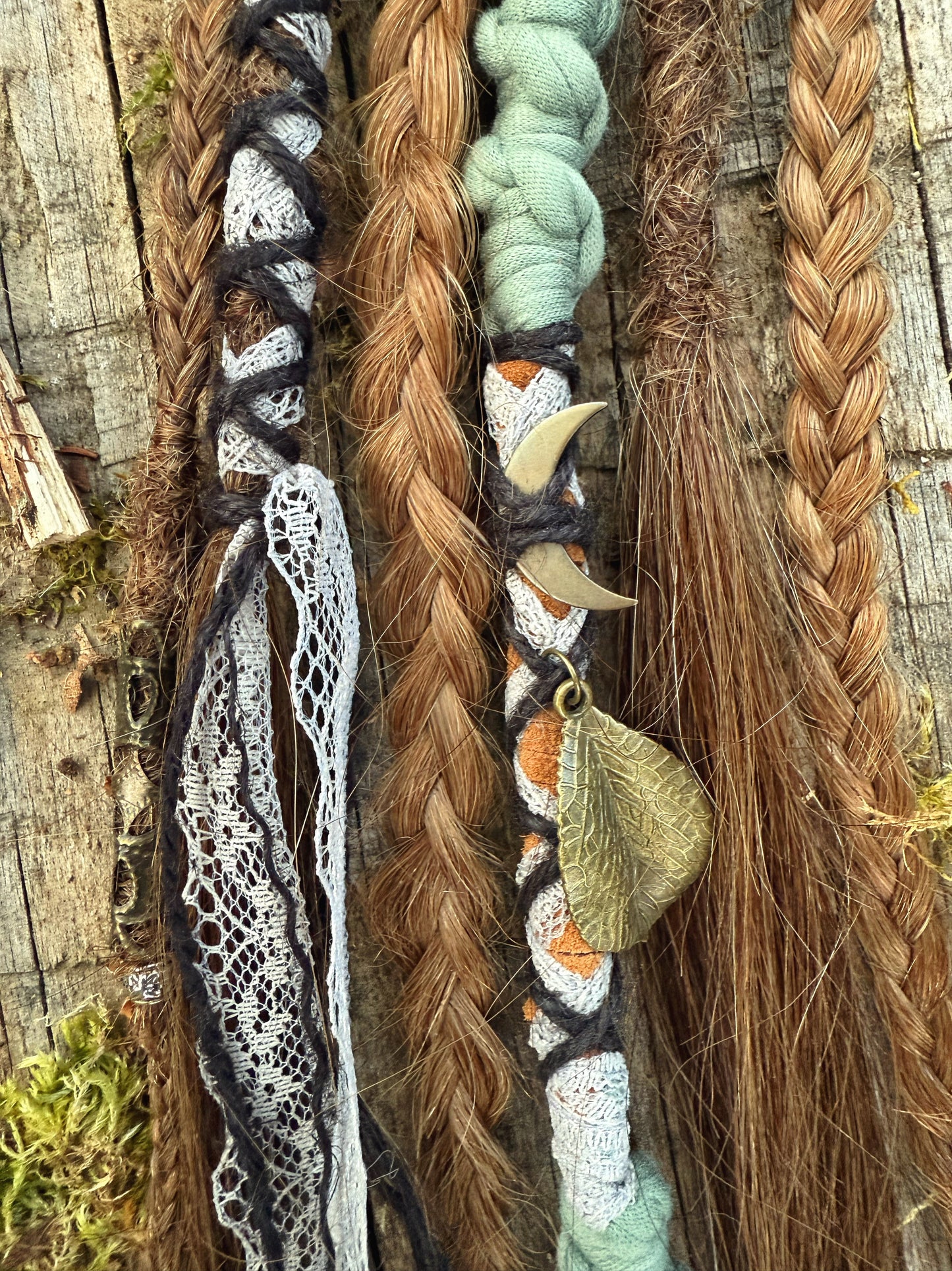 Set of 6 Crochet-in Human Hair Dreadlock Extensions & Braids + Decorations + Hairwrap