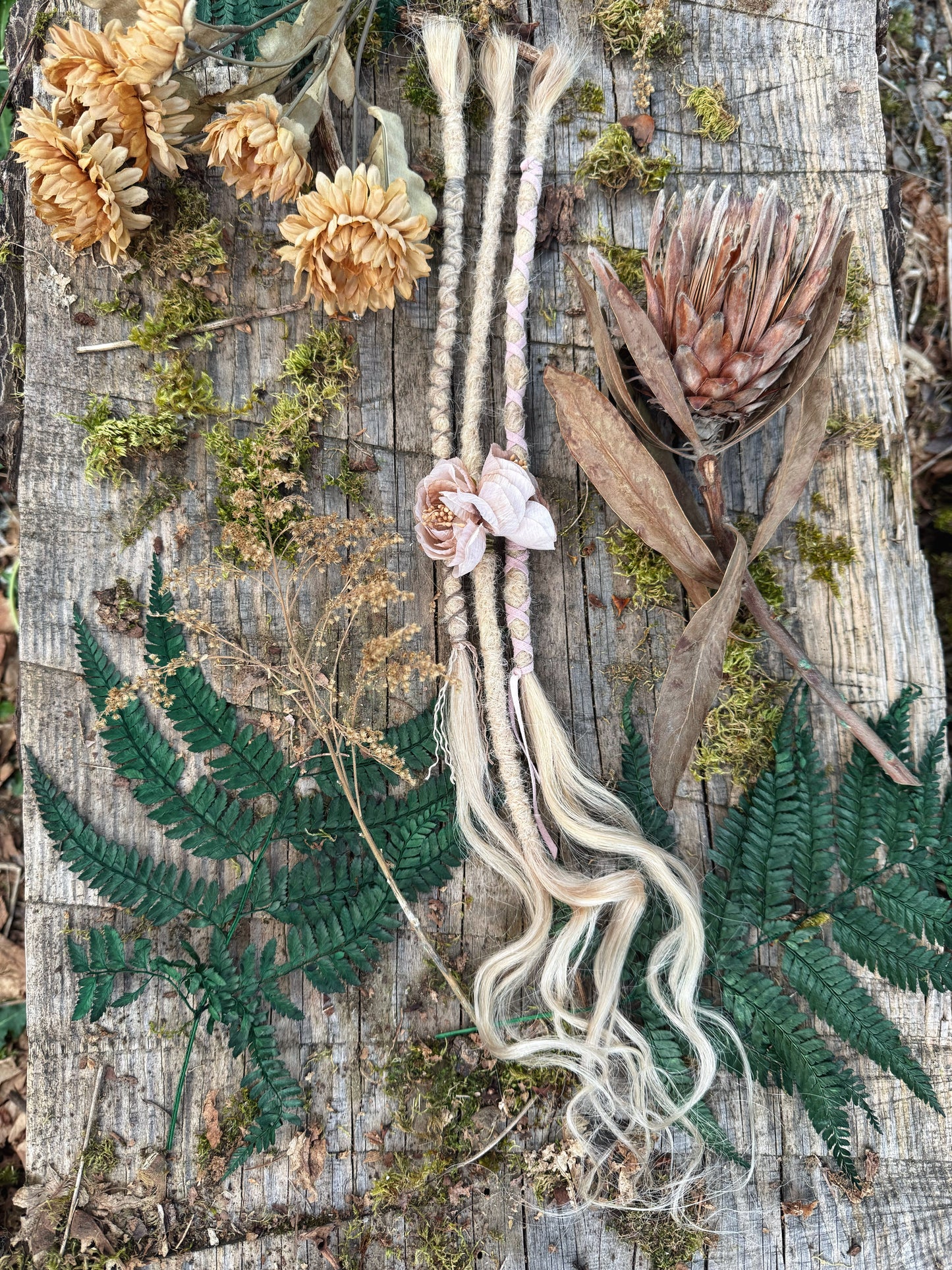 Set of 3 Loop Human Hair Dreadlock Extensions + Decorations
