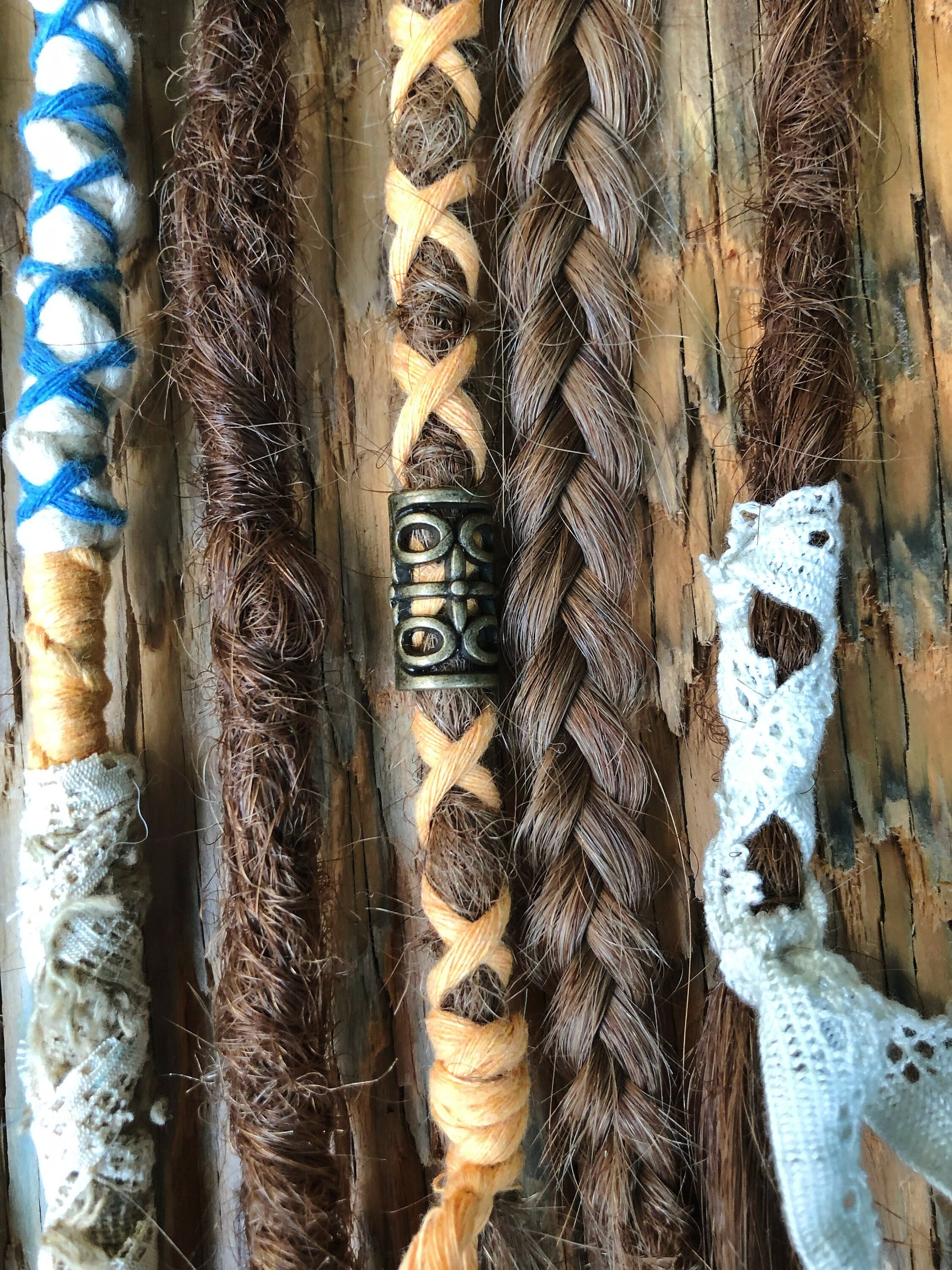 Vegan Set of 11 Mixed Brown Human Hair Dreadlock Extensions & Braids + Decorations + Hairwraps
