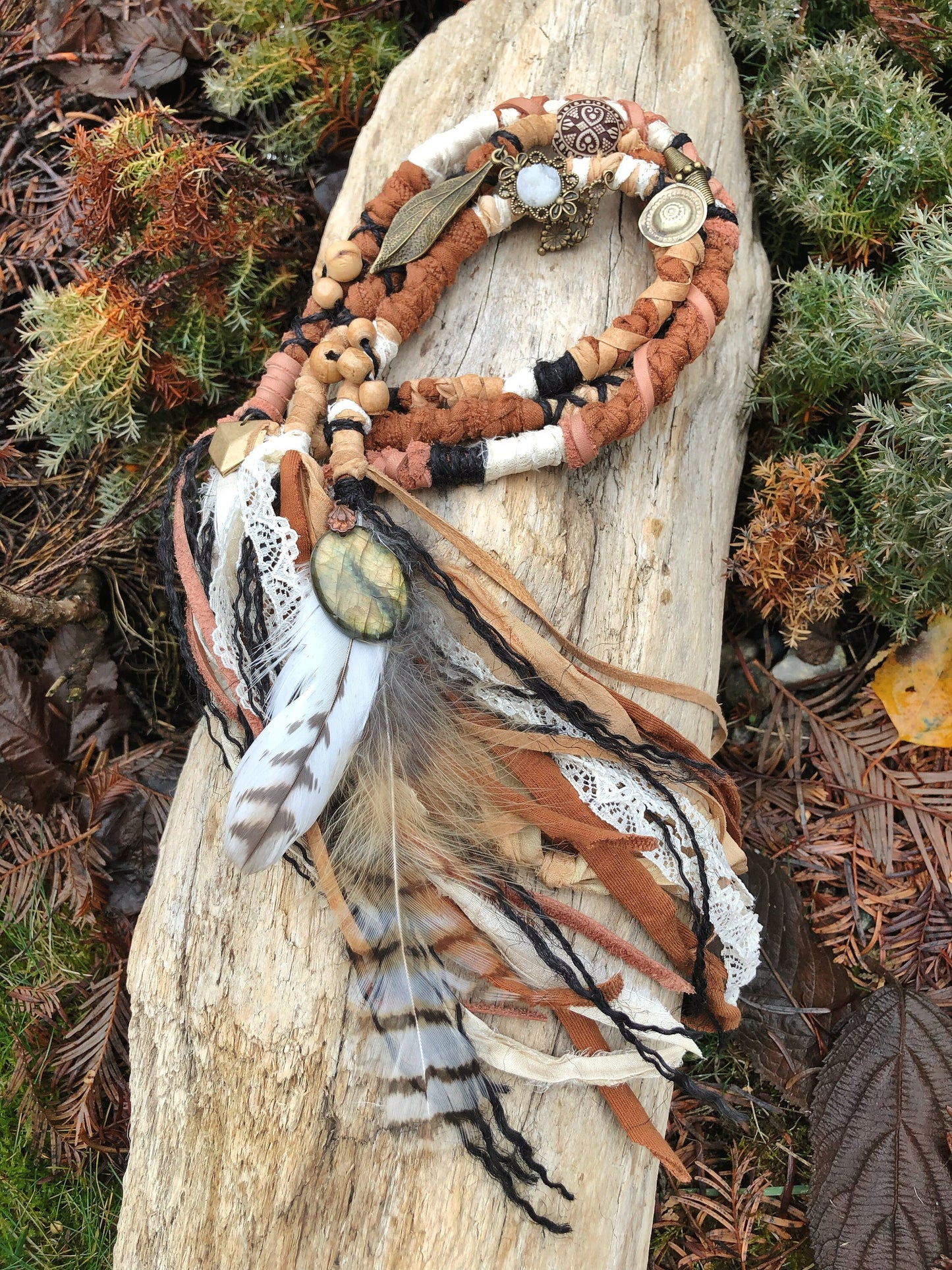 Set of 3 Earthy Goddess CLIP-IN Hairwraps, Dreadwraps, Fabric Loc Extensions, Dreadlock Accessories