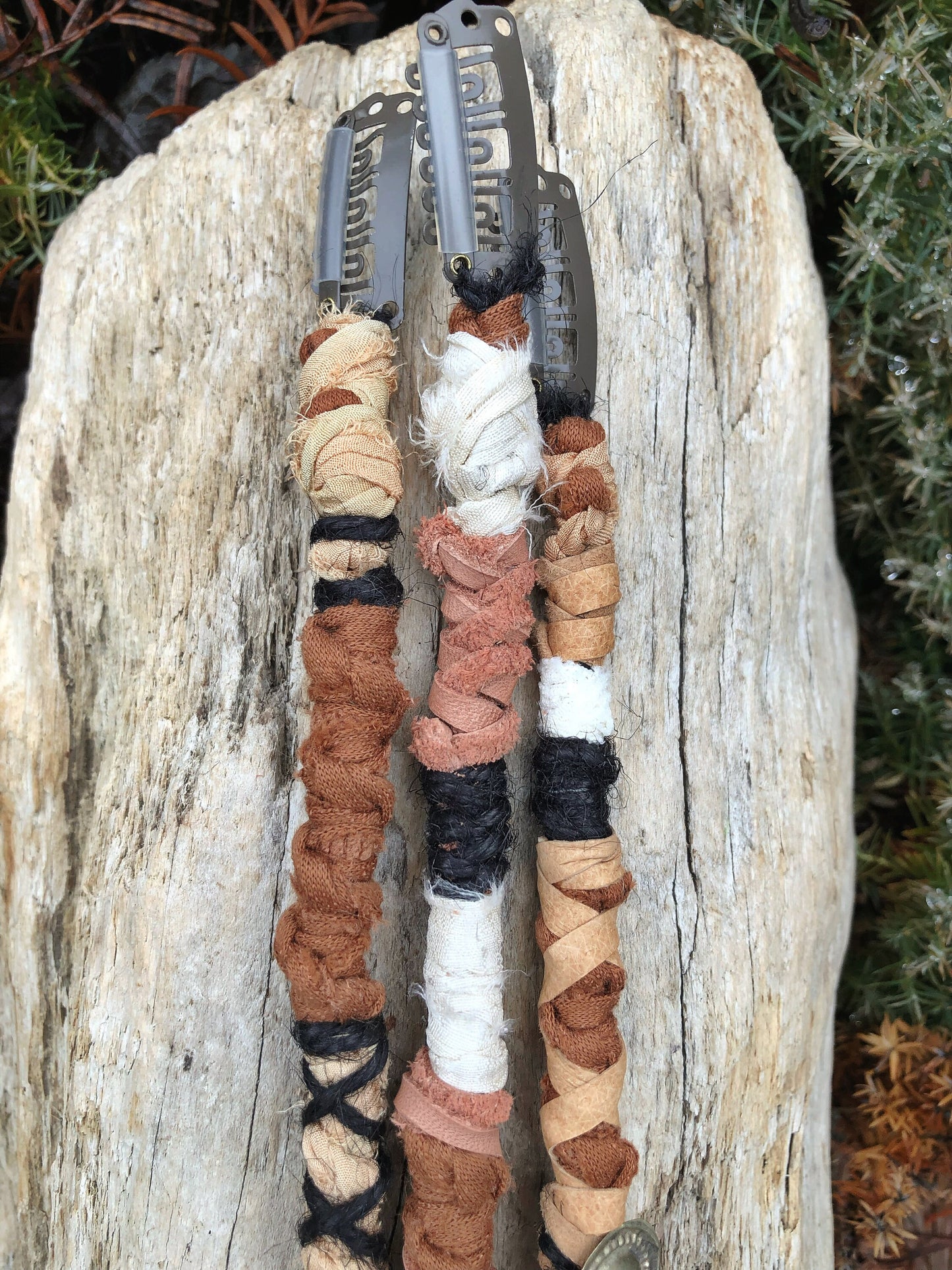 Set of 3 Earthy Goddess CLIP-IN Hairwraps, Dreadwraps, Fabric Loc Extensions, Dreadlock Accessories