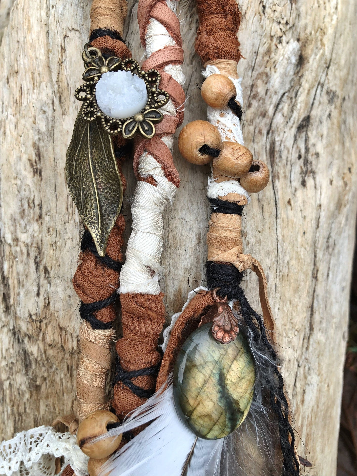 Set of 3 Earthy Goddess CLIP-IN Hairwraps, Dreadwraps, Fabric Loc Extensions, Dreadlock Accessories