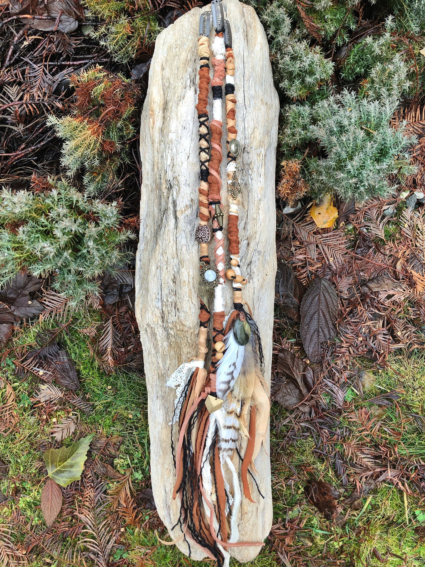 Set of 3 Earthy Goddess CLIP-IN Hairwraps, Dreadwraps, Fabric Loc Extensions, Dreadlock Accessories
