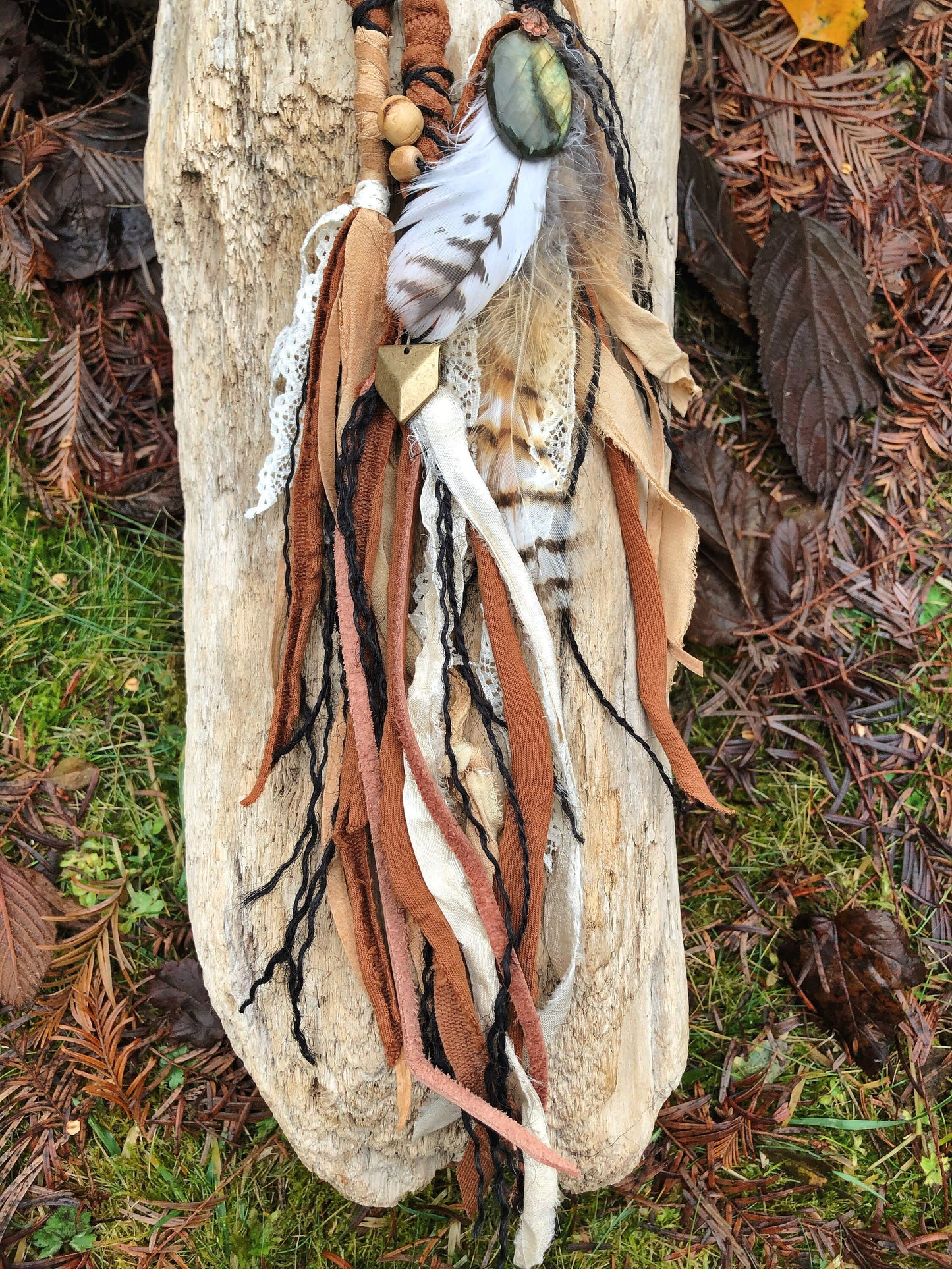 Set of 3 Earthy Goddess CLIP-IN Hairwraps, Dreadwraps, Fabric Loc Extensions, Dreadlock Accessories