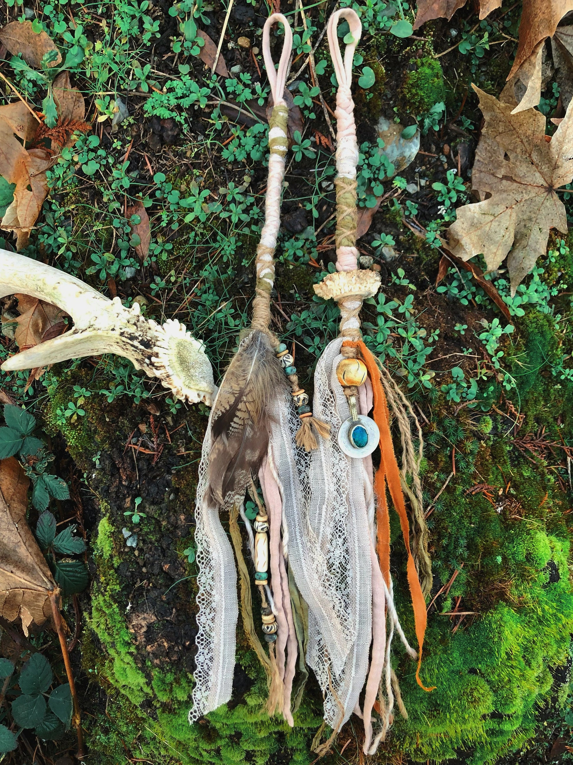 Set of 2 Tribal Folklore Hairwraps, Dreadwraps, Fabric Loc Extensions, Dreadlock Accessories