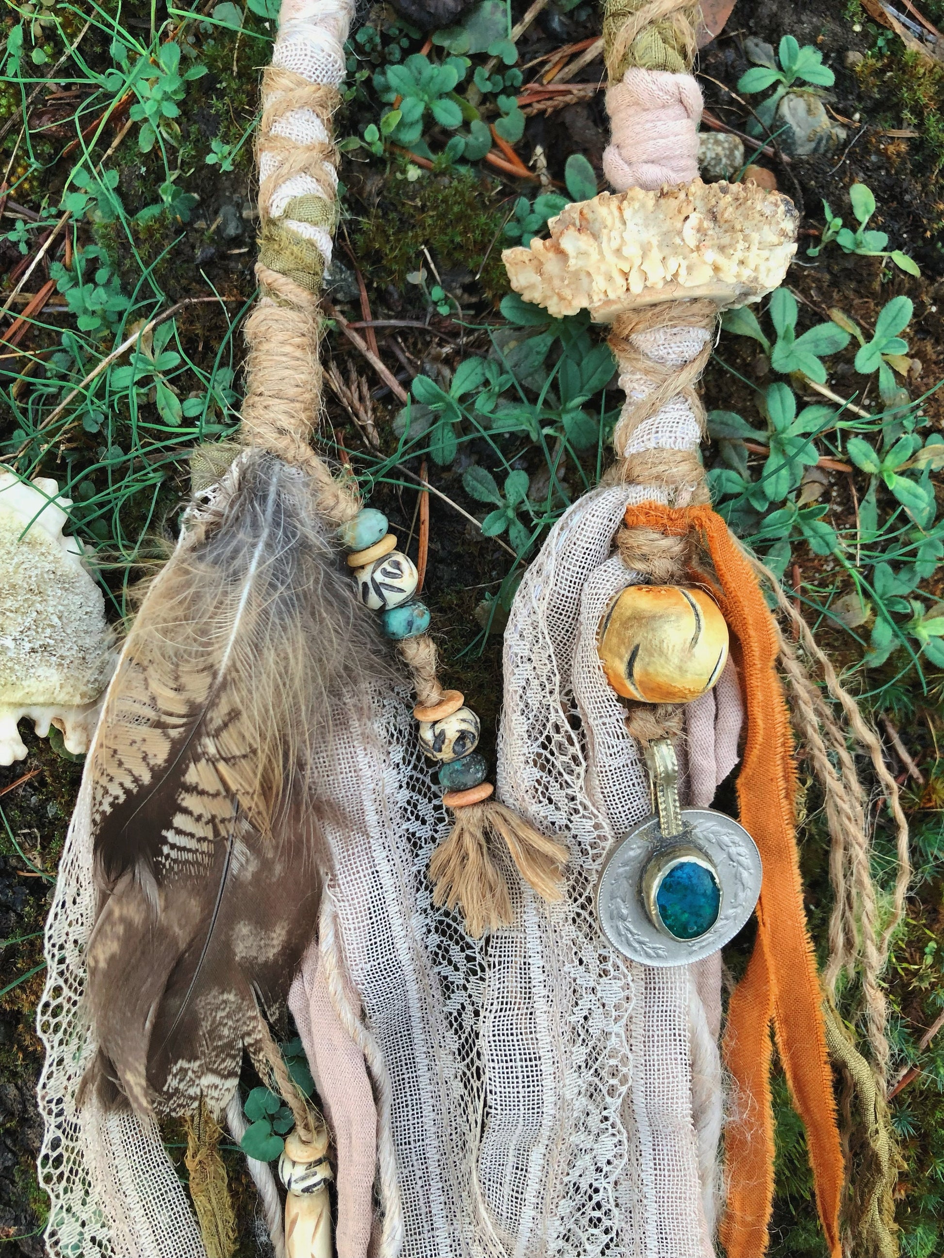 Set of 2 Tribal Folklore Hairwraps, Dreadwraps, Fabric Loc Extensions, Dreadlock Accessories
