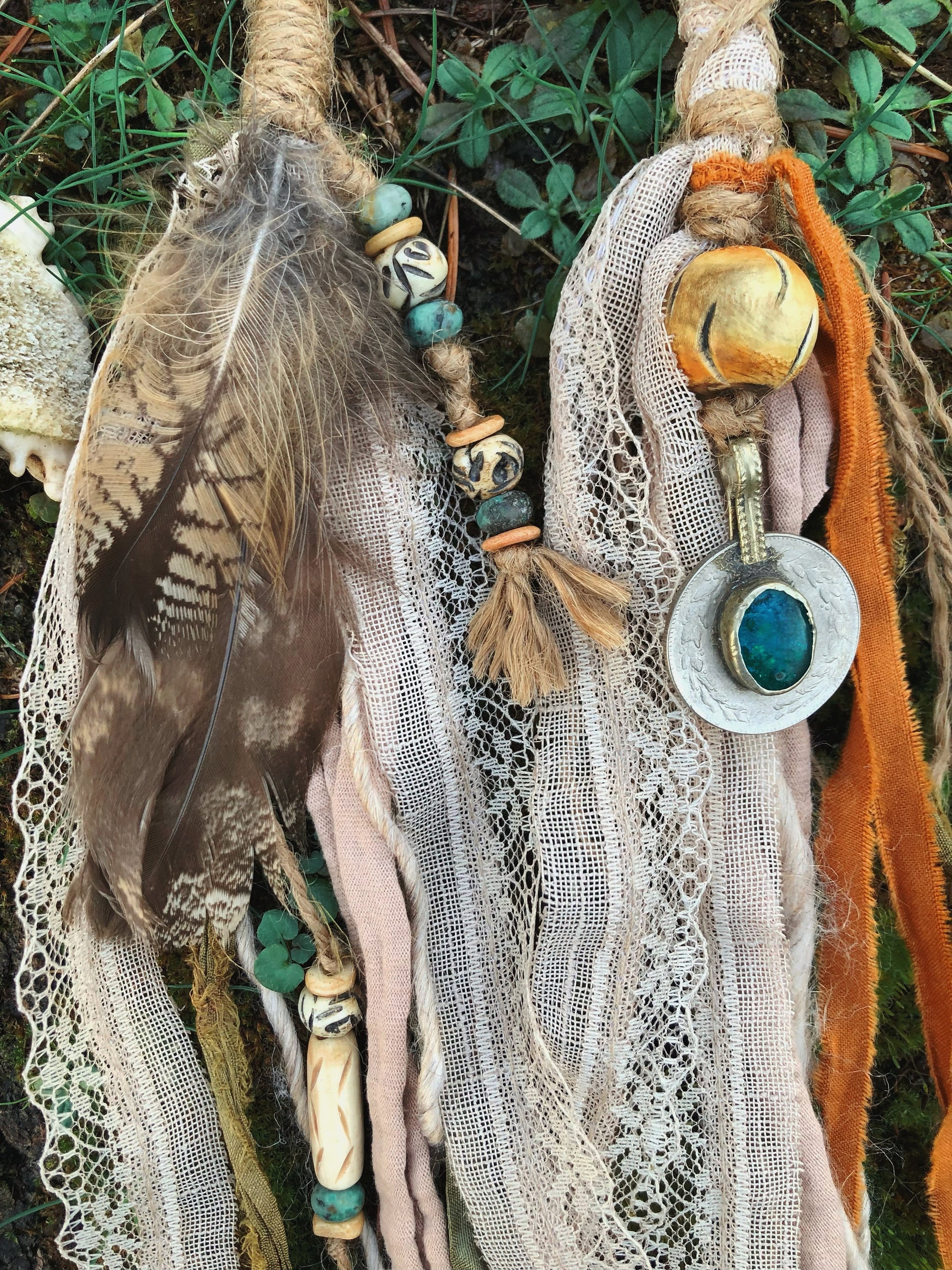 Set of 2 Tribal Folklore Hairwraps, Dreadwraps, Fabric Loc Extensions, Dreadlock Accessories