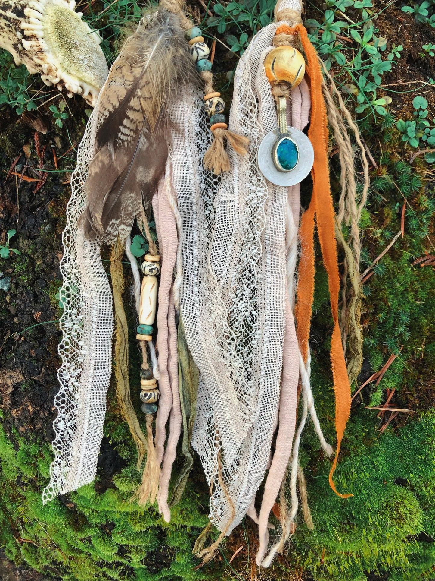 Set of 2 Tribal Folklore Hairwraps, Dreadwraps, Fabric Loc Extensions, Dreadlock Accessories