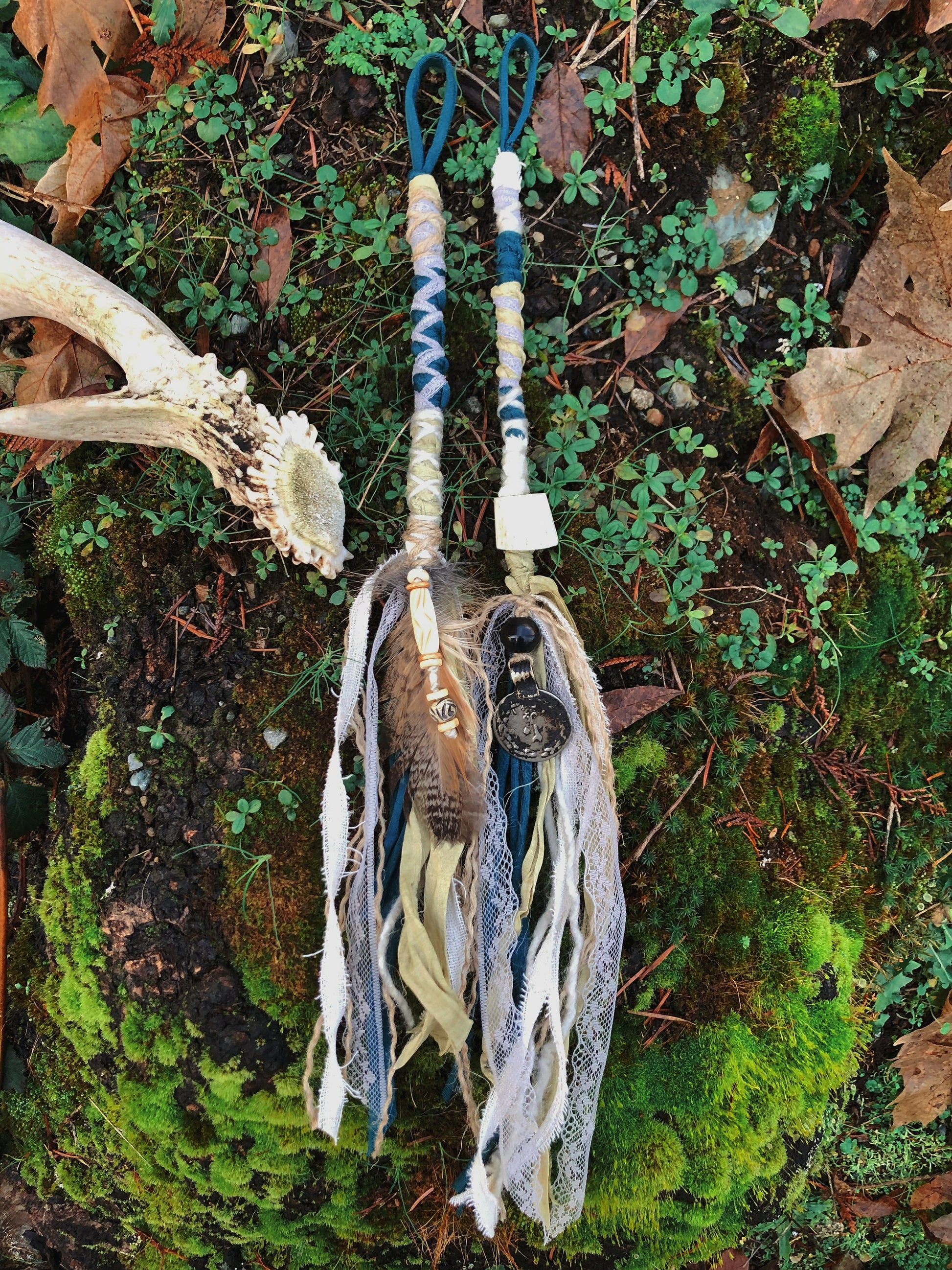Set of 2 Tribal Folklore Hairwraps, Dreadwraps, Fabric Loc Extensions, Dreadlock Accessories