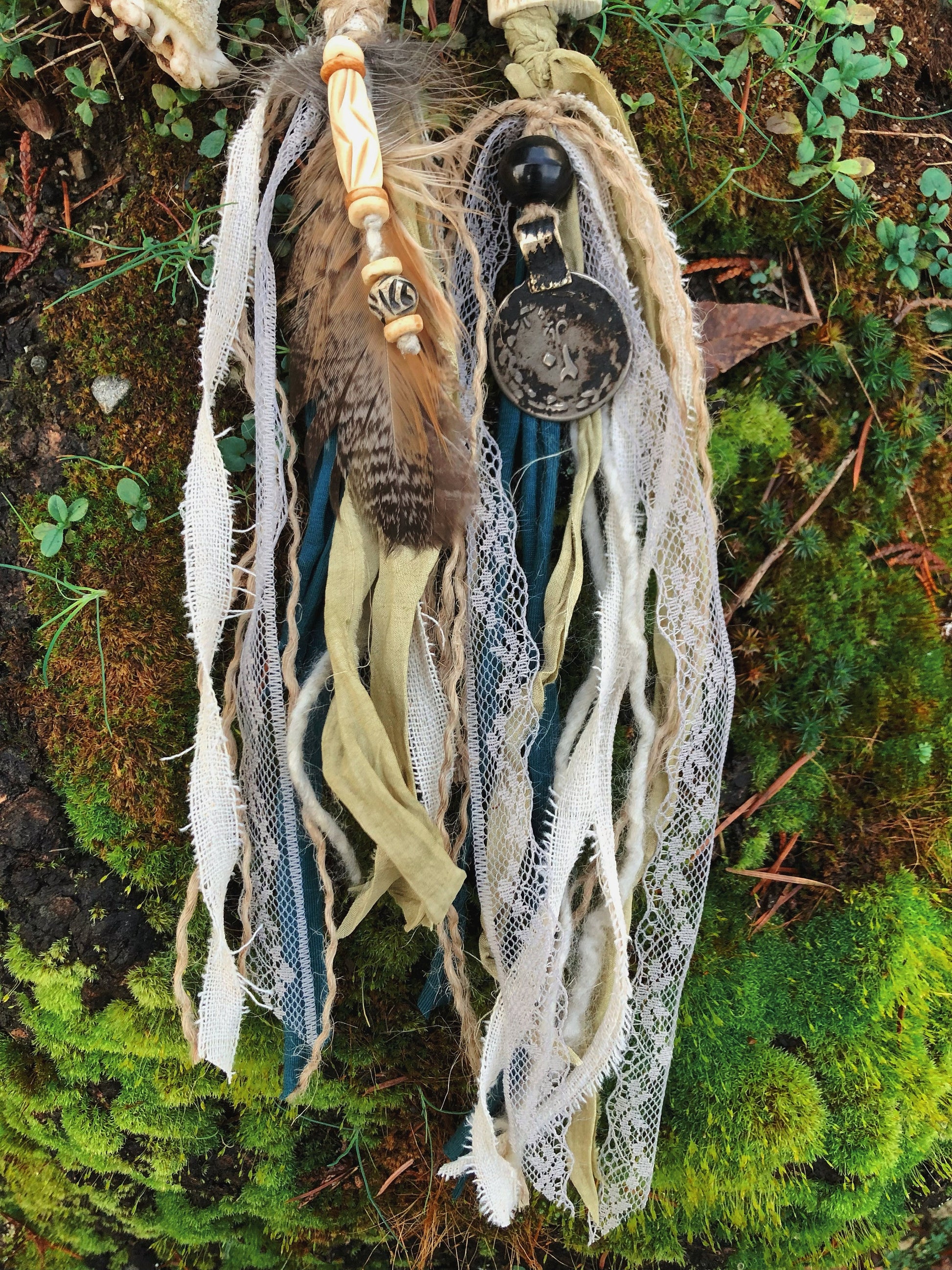 Set of 2 Tribal Folklore Hairwraps, Dreadwraps, Fabric Loc Extensions, Dreadlock Accessories